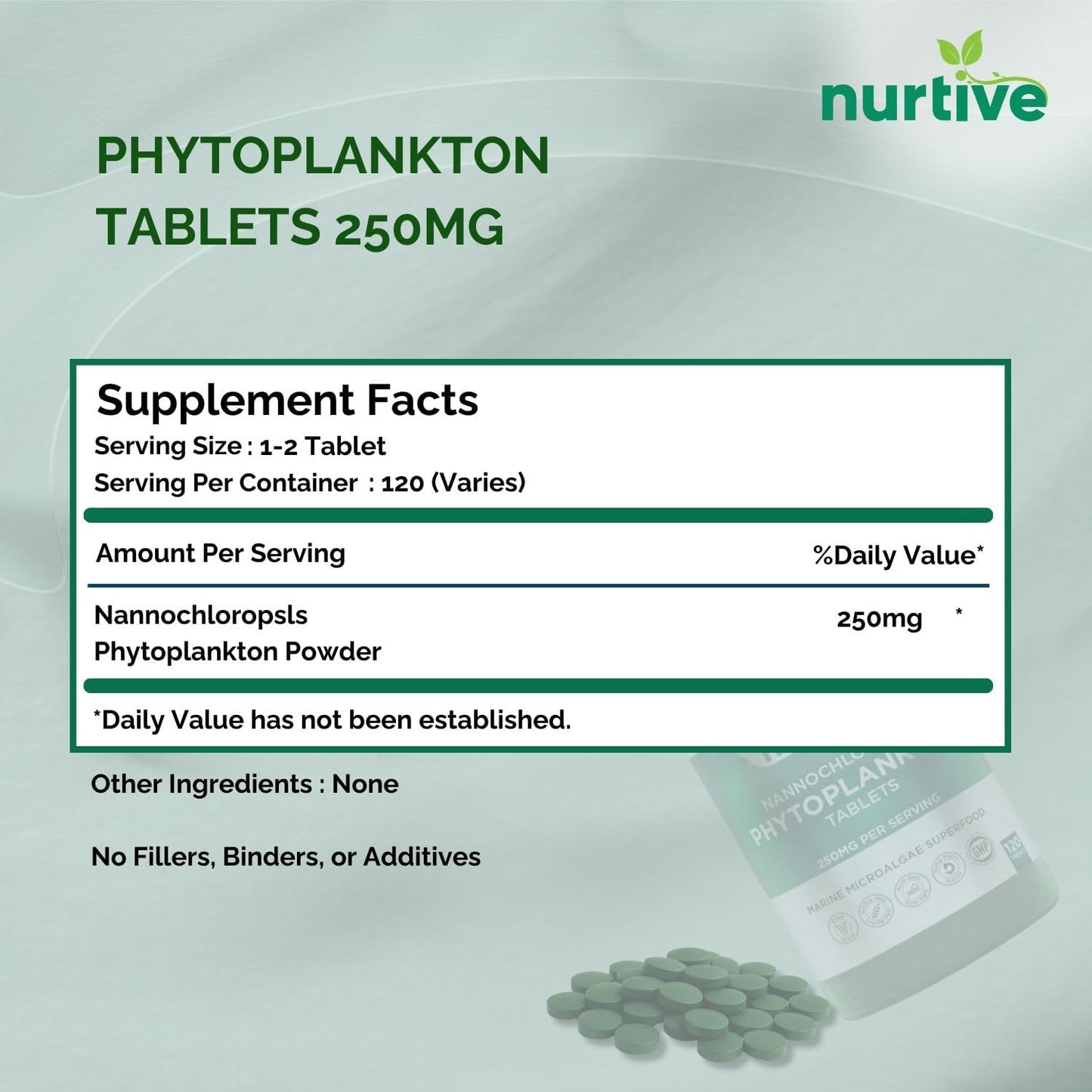Nannochloropsis Phytoplankton Tablets – 250mg per Serving