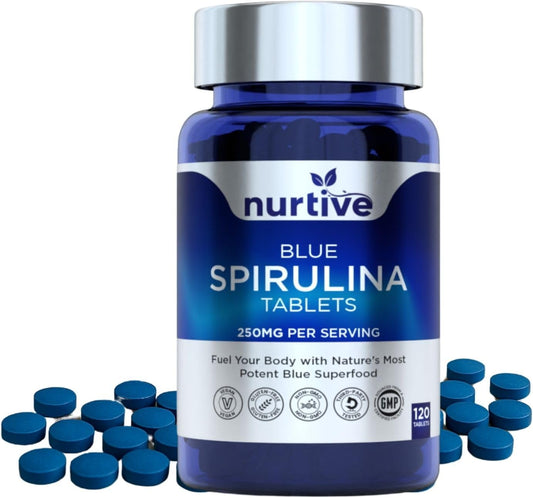 Blue Spirulina Tablets - 250mg per Serving, Phycocyanin