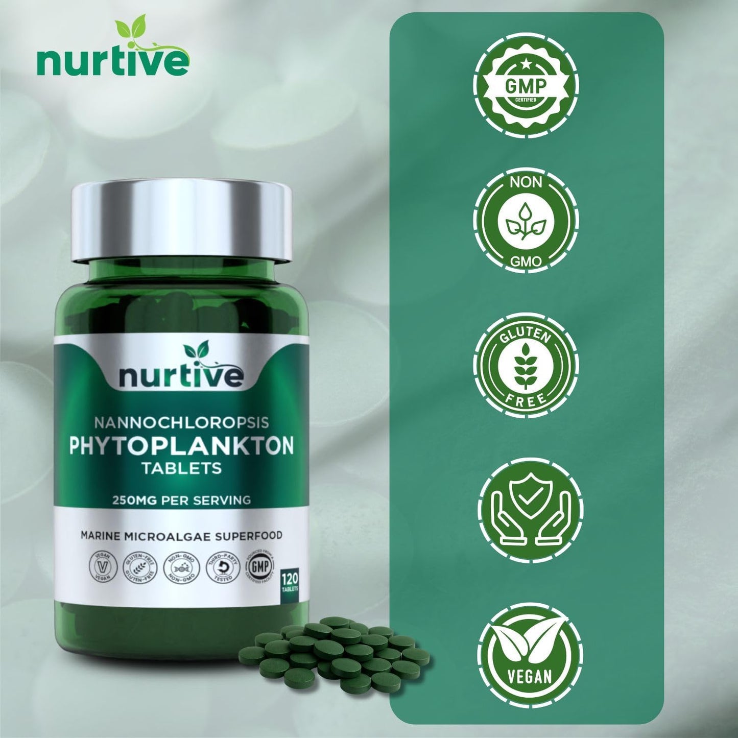 Nannochloropsis Phytoplankton Tablets – 250mg per Serving