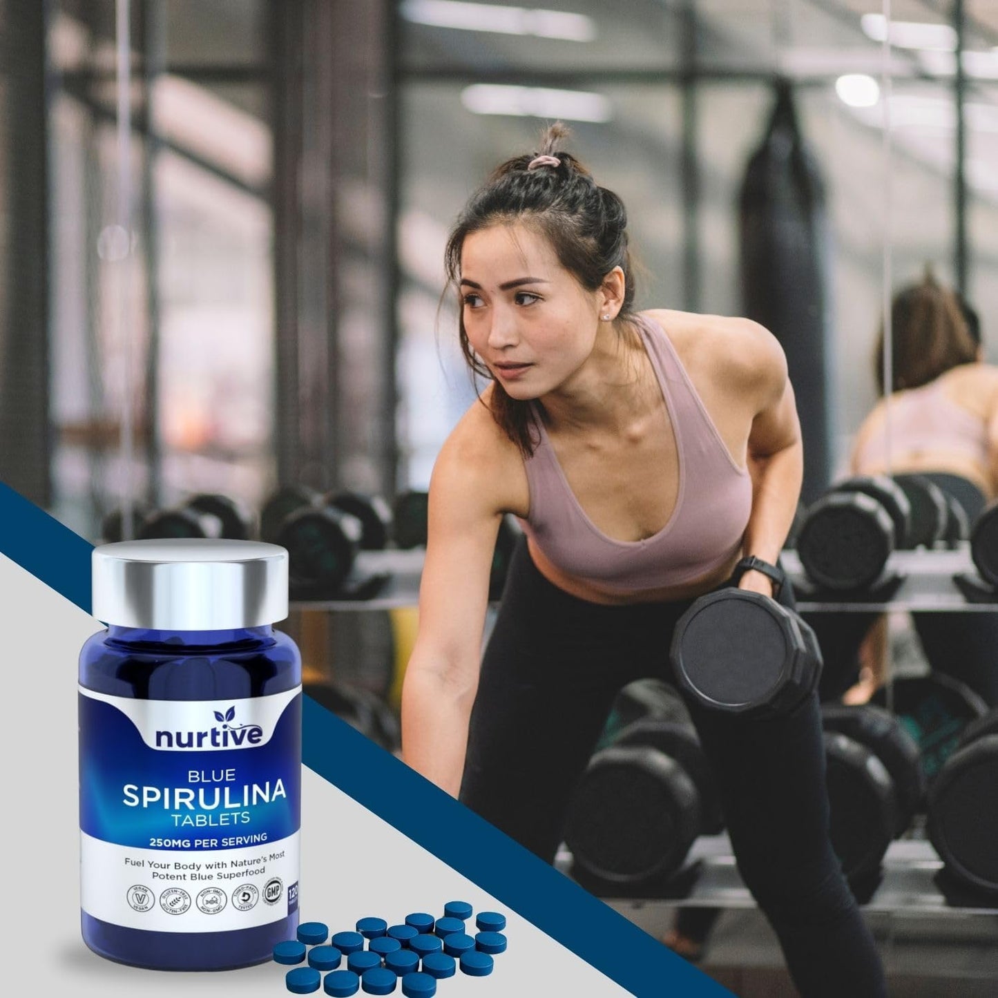 Blue Spirulina Tablets - 250mg per Serving, Phycocyanin