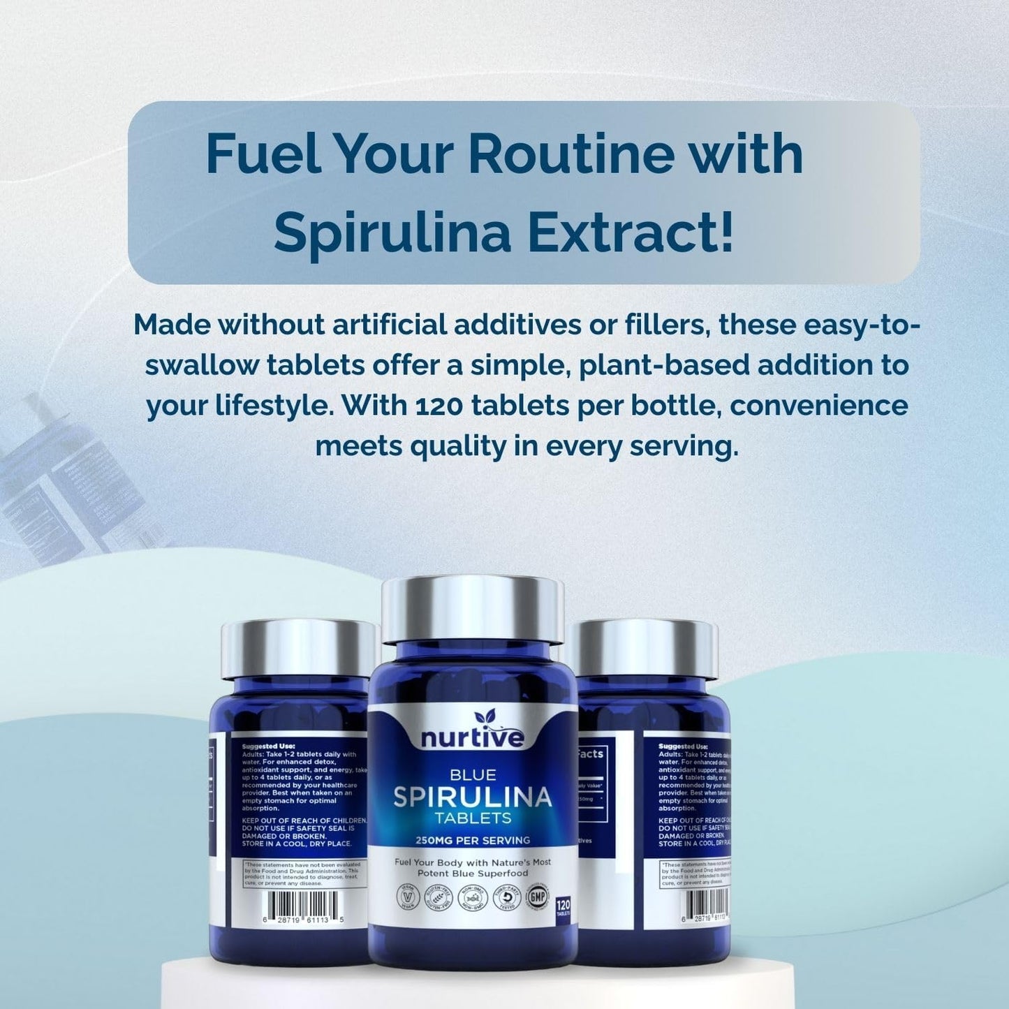 Blue Spirulina Tablets - 250mg per Serving, Phycocyanin