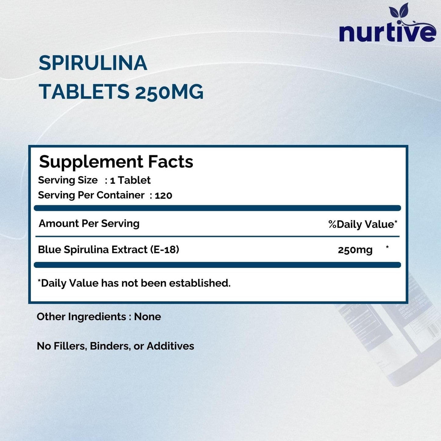Blue Spirulina Tablets - 250mg per Serving, Phycocyanin