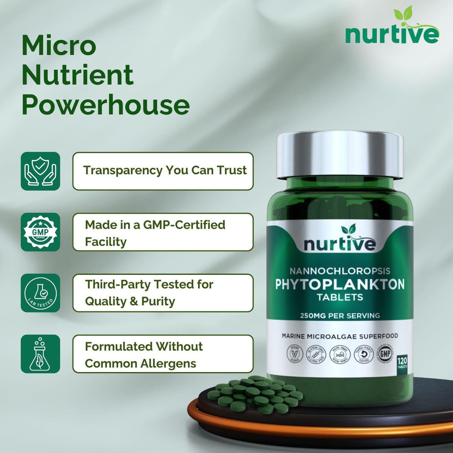 Nannochloropsis Phytoplankton Tablets – 250mg per Serving