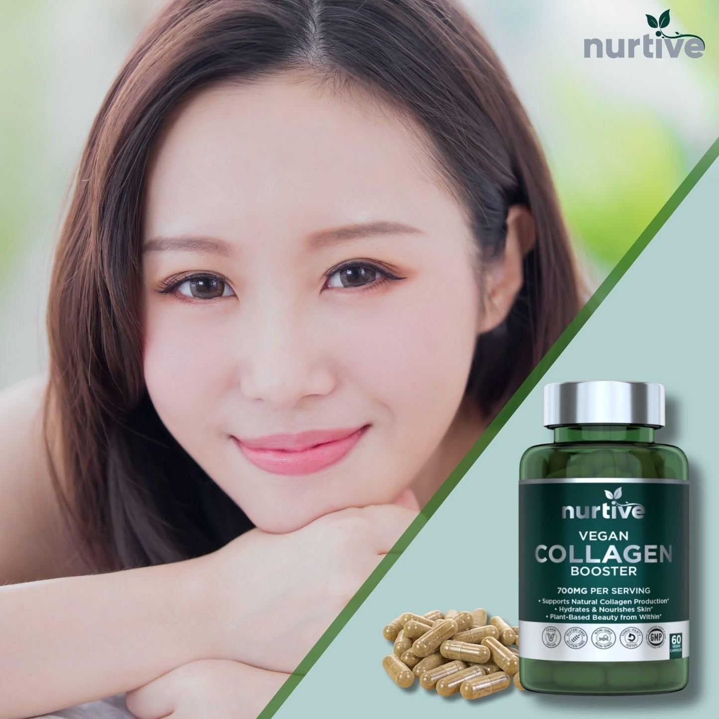 Plant-Based Collagen Booster - Vegan Support with Vitamin C, Amino Acids & Hyaluronic Acid - 700mg per Serving